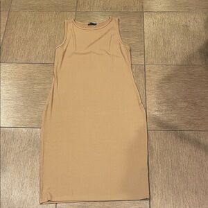 Sleeveless Tan Ribbed Midi Dress by Prettygarden